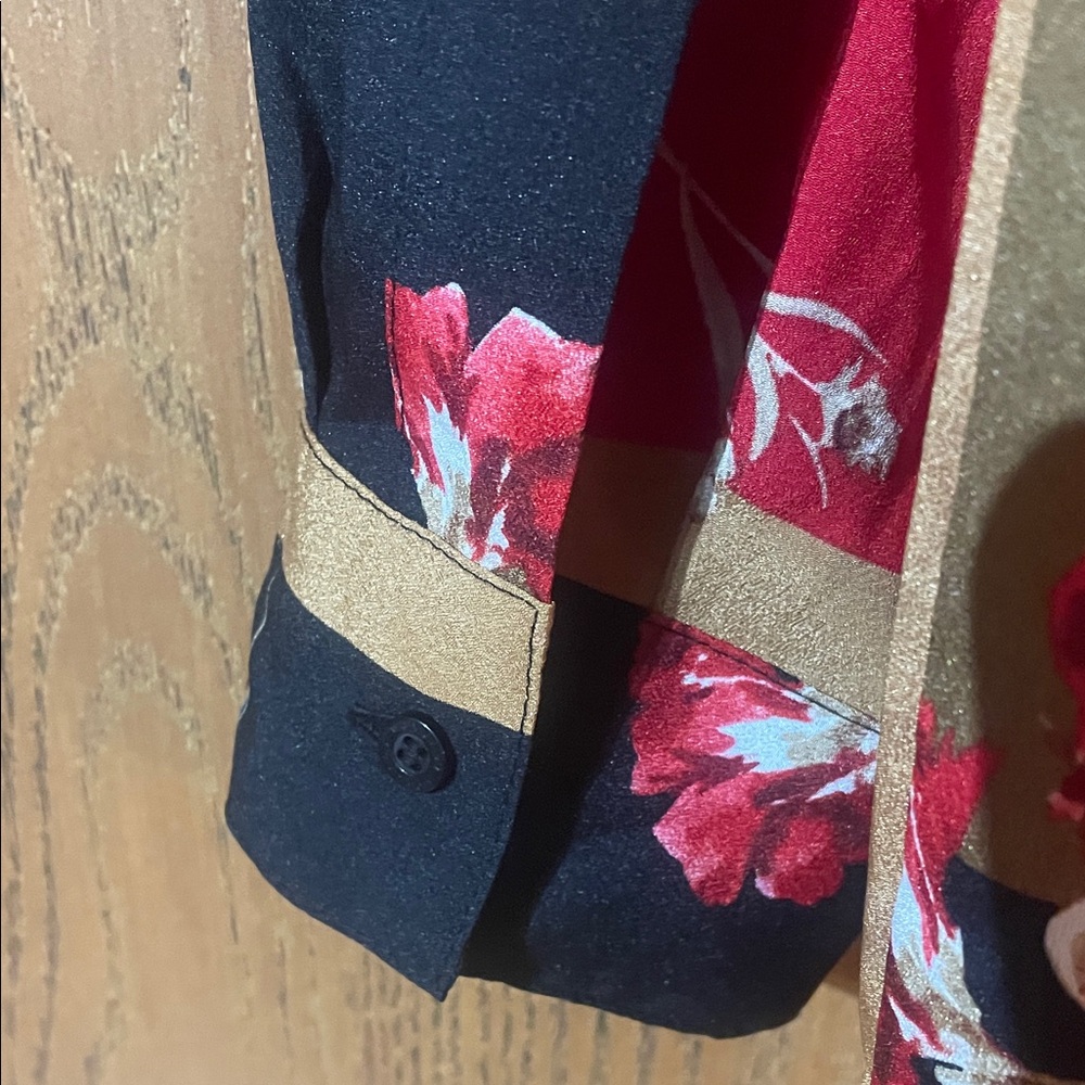 NWT - Calvin Klein Women's Patchwork Floral Blouse - Red, Black, Gold - Picture 7 of 7